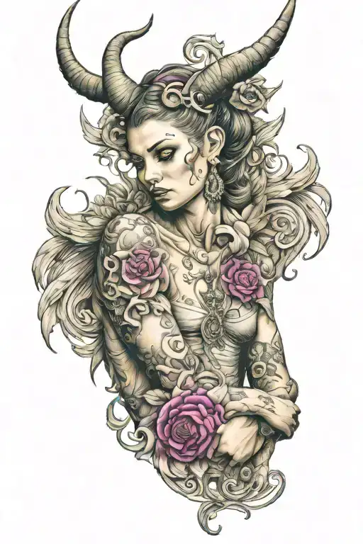 Angel With Tattoos And Horns Sleeve