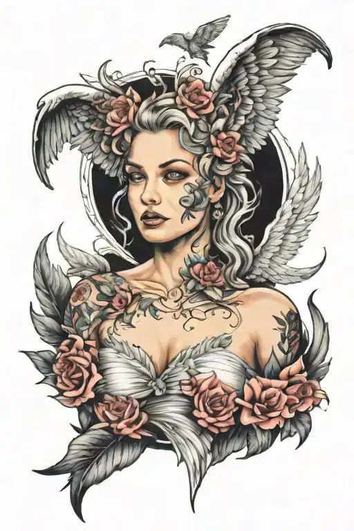 Angel With Tattoos And Wings