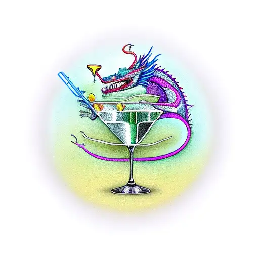 Cocktail In A Martini Glass With A Dragon In The Tall Tattoo