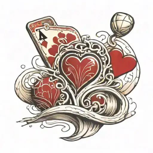 Volleyball With Ace Of Hearts Card And A Wave Crashing