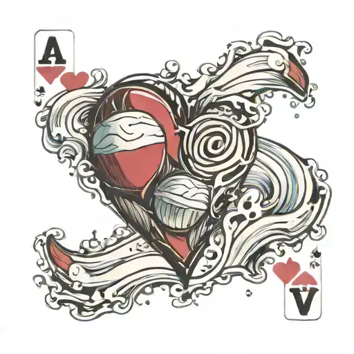 A Volleyball With Ace Of Hearts Playing Card And A Wave Crashing