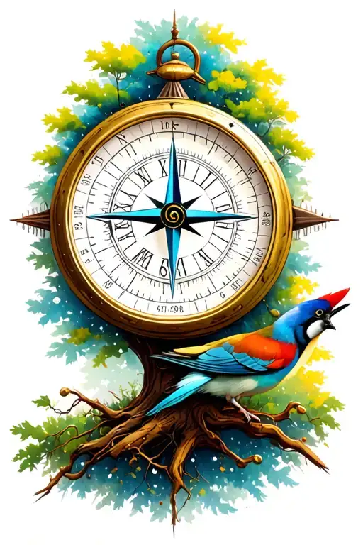 Compass Clock Tree Nature Bird Feather Coordinates Child
