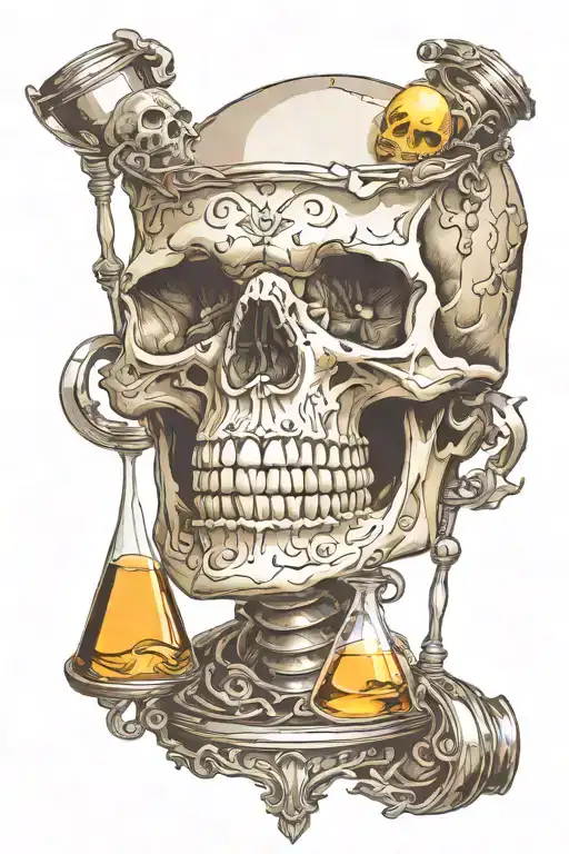 Skull With Hour Glass In Mouth Open
