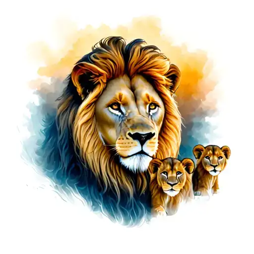 Lion With Cubs Safari Half Sleeve
