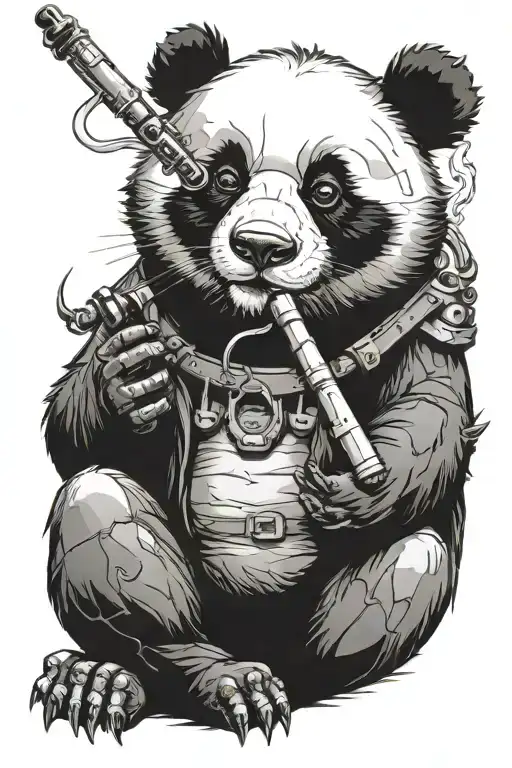 Cyberpunk Panda Smoking Pipe