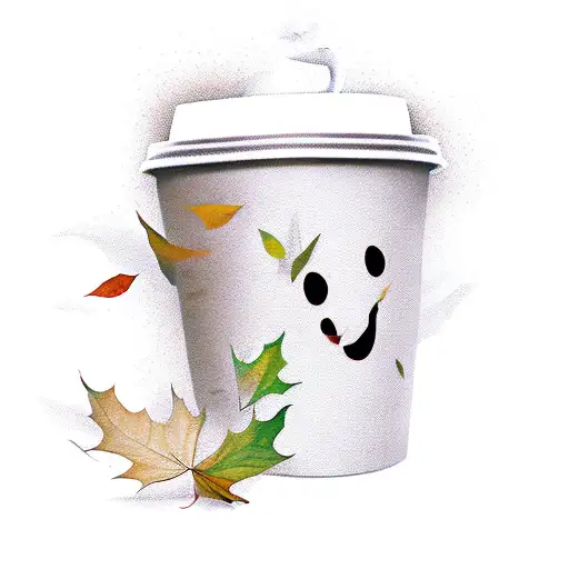 Ghost Carrying Coffee Cup And Falling Leaves