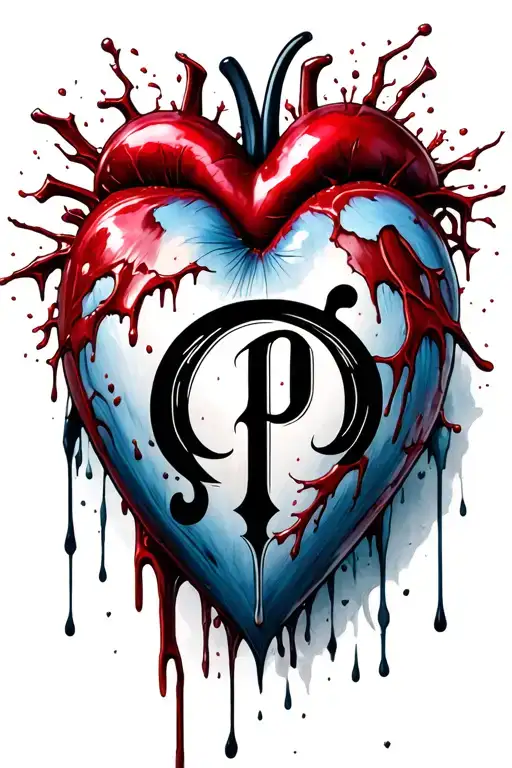 A Bleeding Gothic Heart With A Black Letter P In The Center