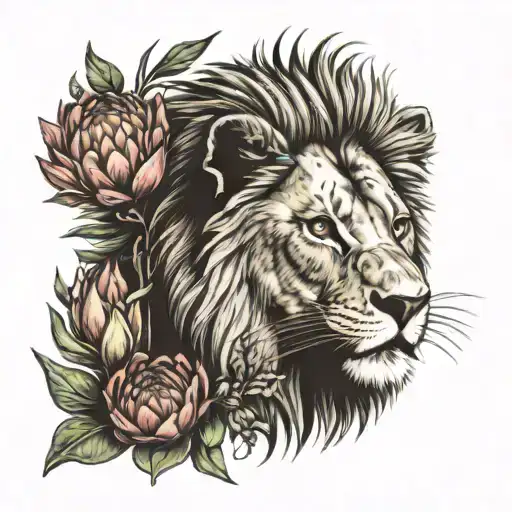 Lion Head With Table Mountain And Fynbos Bouquet With King Protea
