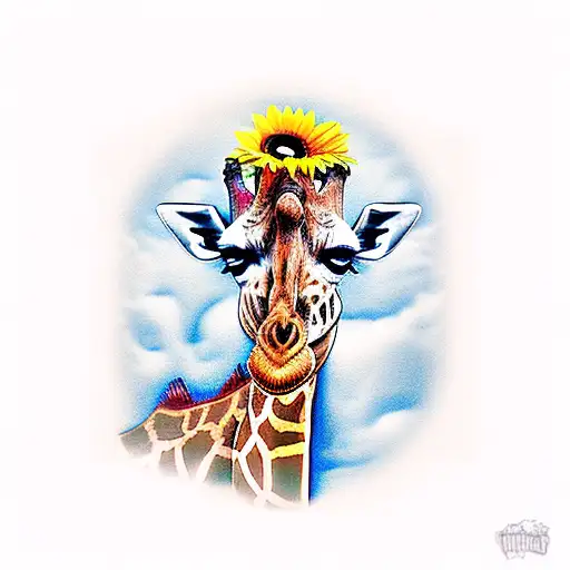 Giraffe With Sunflower