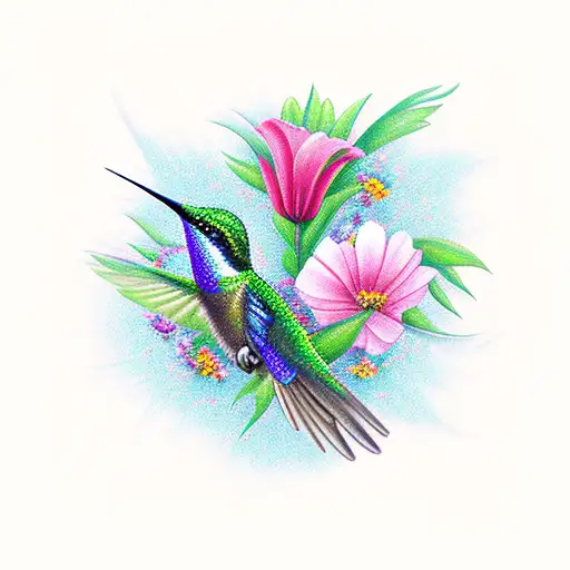 Flowers With 3 Hummingbird