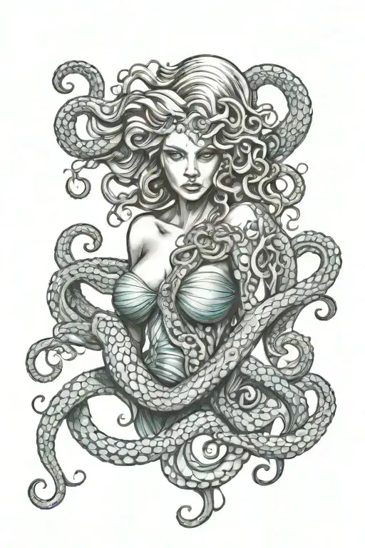 Warrior Mermaid And Octopus Tentacles