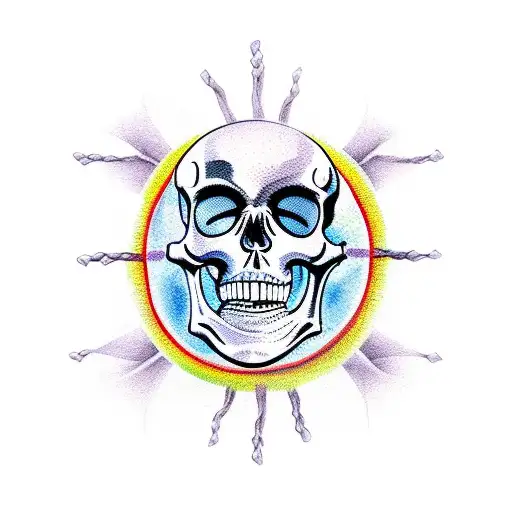 A Skeleton Hung On The Gallows With A Red Sun In The Background