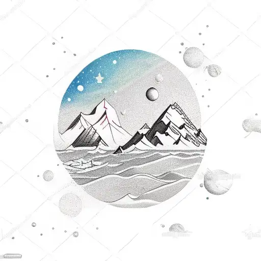 Tattoo Of A Mountain And A Sailor On The Sea With Space For A Quote