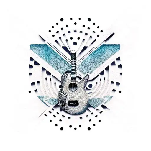 A Combination Of A Guitar And An Airplane Wing In A Dotwork Style