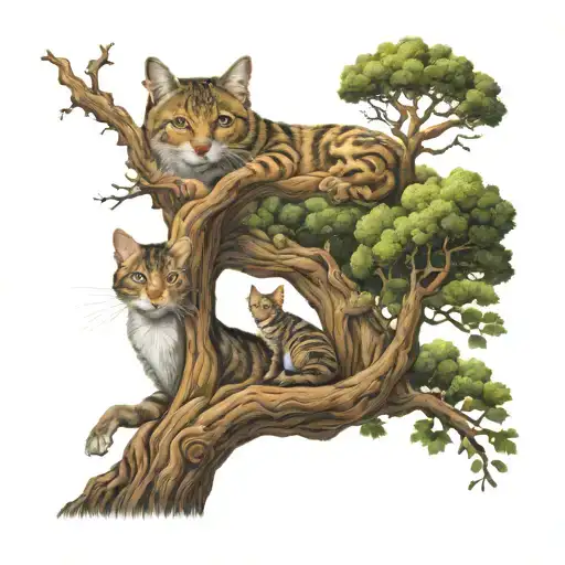 Cat And Dog Oak Tree