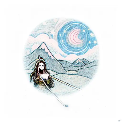A Witch Stirring A Cauldron Under A Starry Night Sky With Mountains In The Background