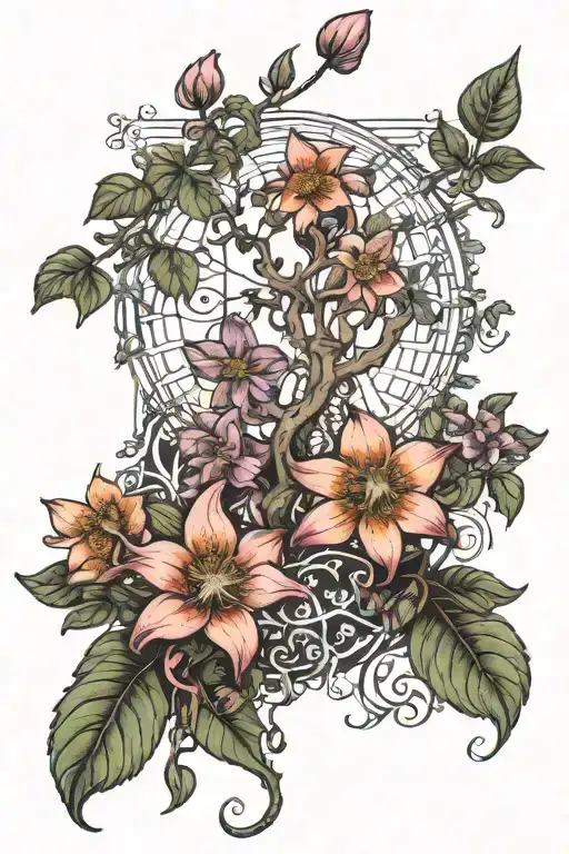 Columbine Flower And Tree Of Life