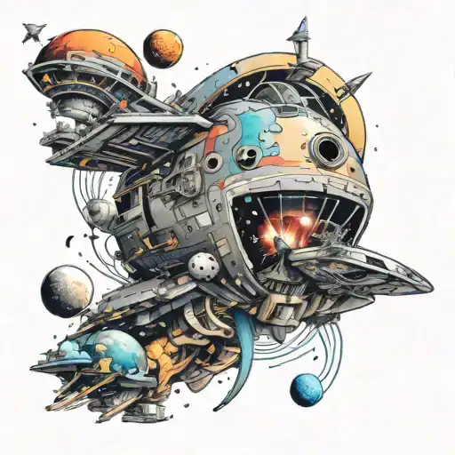 A Space Ship Traveling Through A Galaxy Filled With Economic Symbols