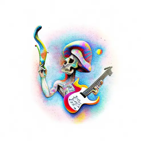 A Psychedelic Mushroom Playing A Guitar