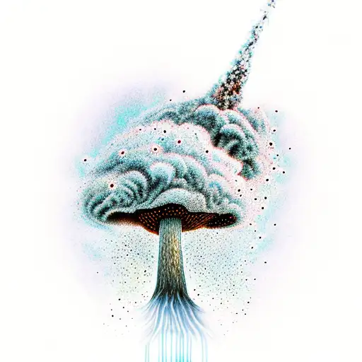 An Explosive Mushroom Cloud Rising Over A Mountain Range