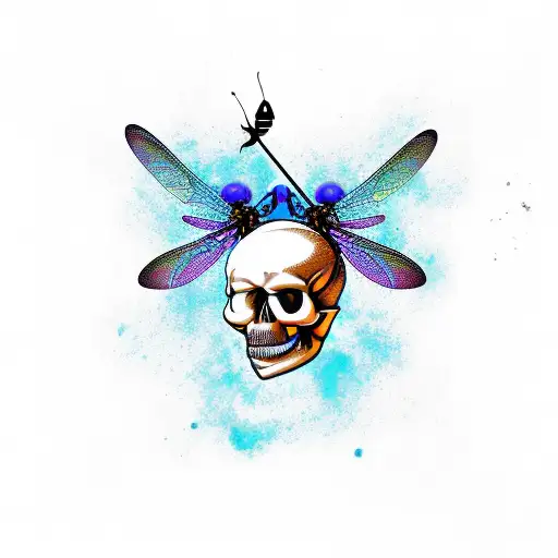 Skull And Dragonfly On Table Corner With A Clock Melting Off The Side Dripping Into A Galaxy