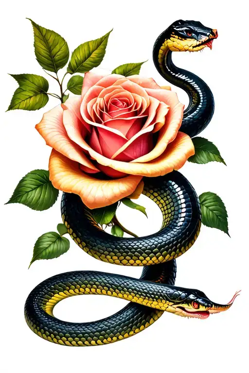 Snake And Rose Intertwined
