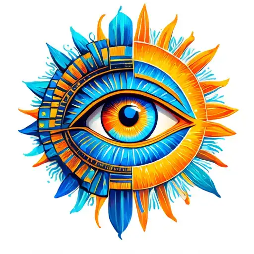 Eye Of Ra With Egyptian Sun With Blue And Orange Color