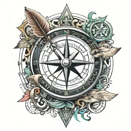 Compass And Writing Quill With Arrow