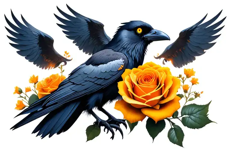 Raven In Sunset With Yellow Eyes And Orangish Uellow Rosses