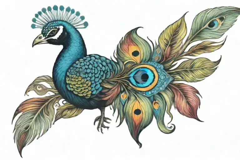 Colourful Peacock Feather Attached