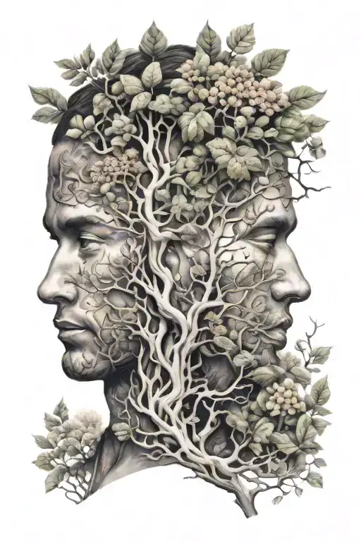 Mans Head Ptofile With Nature Elements Like Trees