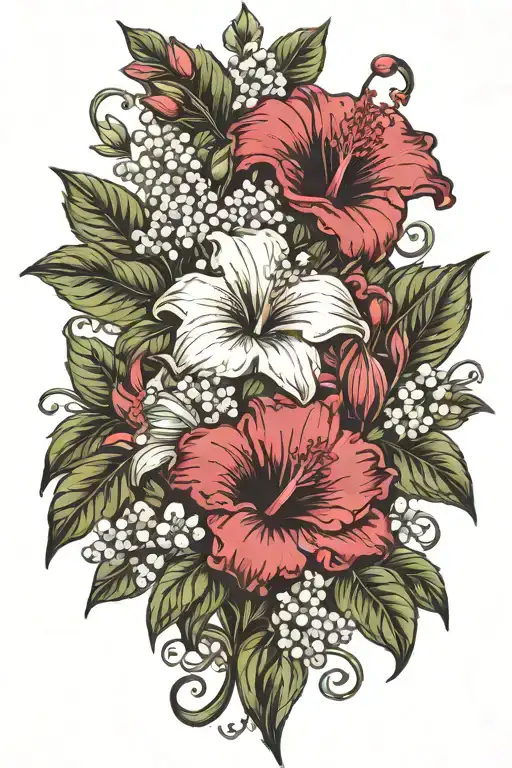 Rose Of Sharon Hibiscus And Lilly Of The Valley