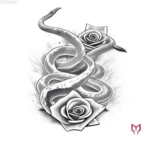 Snake With Sword And Rose