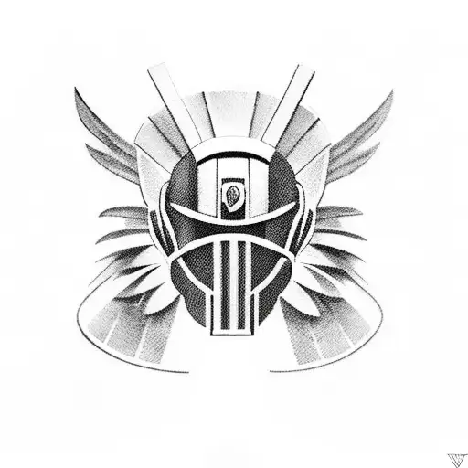 Combine The Spartan Helmet With The Wings Of An Angel In A Blackwork Style