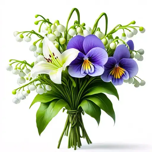 Bouquet Of Lily Of The Valley And Violets And Honeysuckle