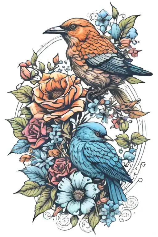 Bird And Flowers Freedom Love