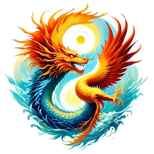 Ying And Yang Dragon Of The Seas And Phoenix In Color