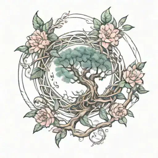 Floral Ouroboros Sprouting Tree