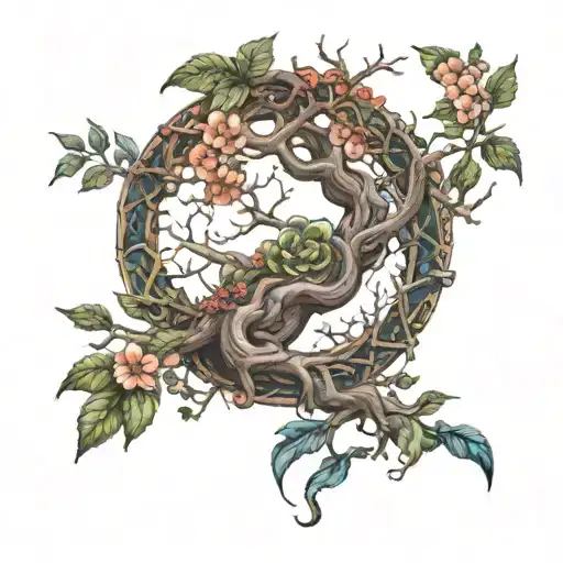 Floral Ouroboros Sprouting Tree