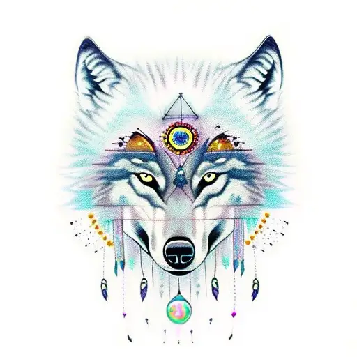 Wolf With Moon Tears And Dreamcatcher