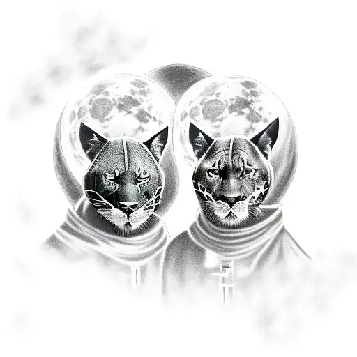 Two Black Panthers Around The Moon