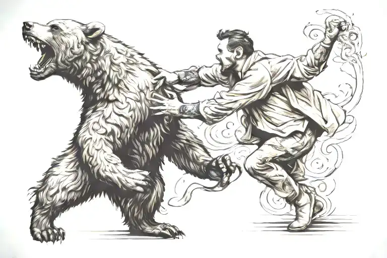 A Man Fighting A Bear
