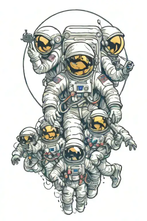 Astronaut Watching Picture With His 2 Kids Playing