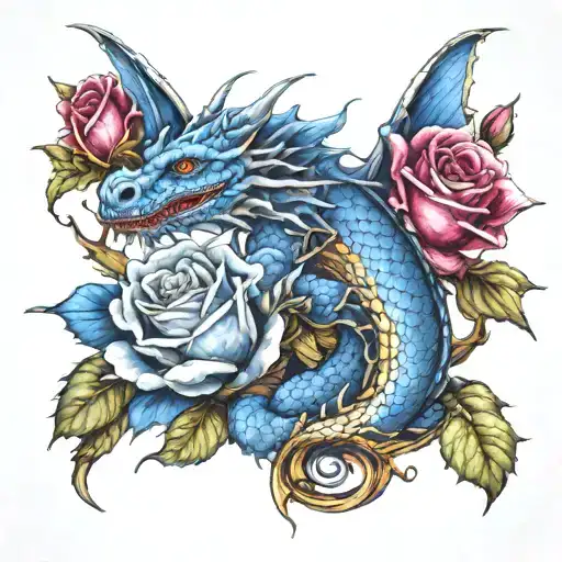 Dragon And Blue Roses