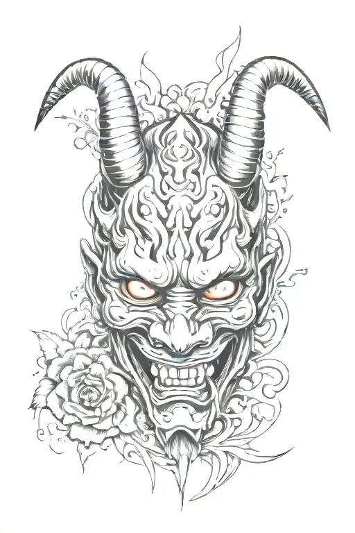 Traditional Hannya Mask In A Graffiti And Sketch Style