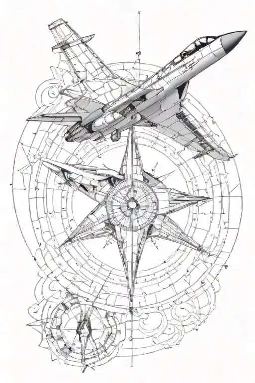 Fibonacci Sequence With Compass Design And Fighter Jet