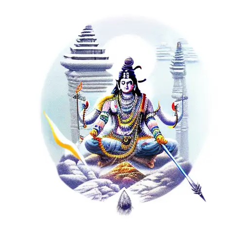 Lord Shiva On A Himalayas Defeating A Dragon Using A Spear