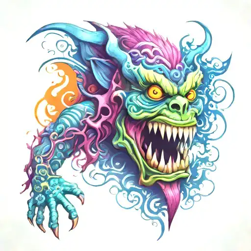 Full Forearm Tattoo Of Monster In A Psychedelic Background