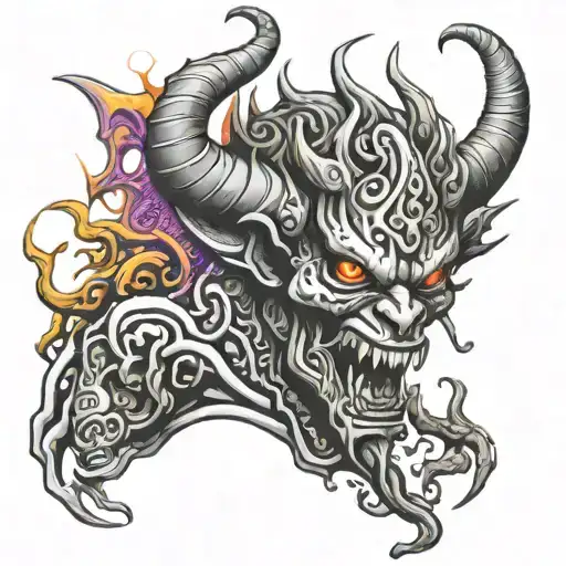 Black And White Demon In A Psychedelic Background