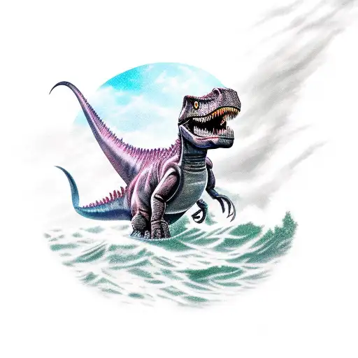 A Fearsome Dinosaur Emerging From A Stormy Ocean With Lightning Striking In The Background